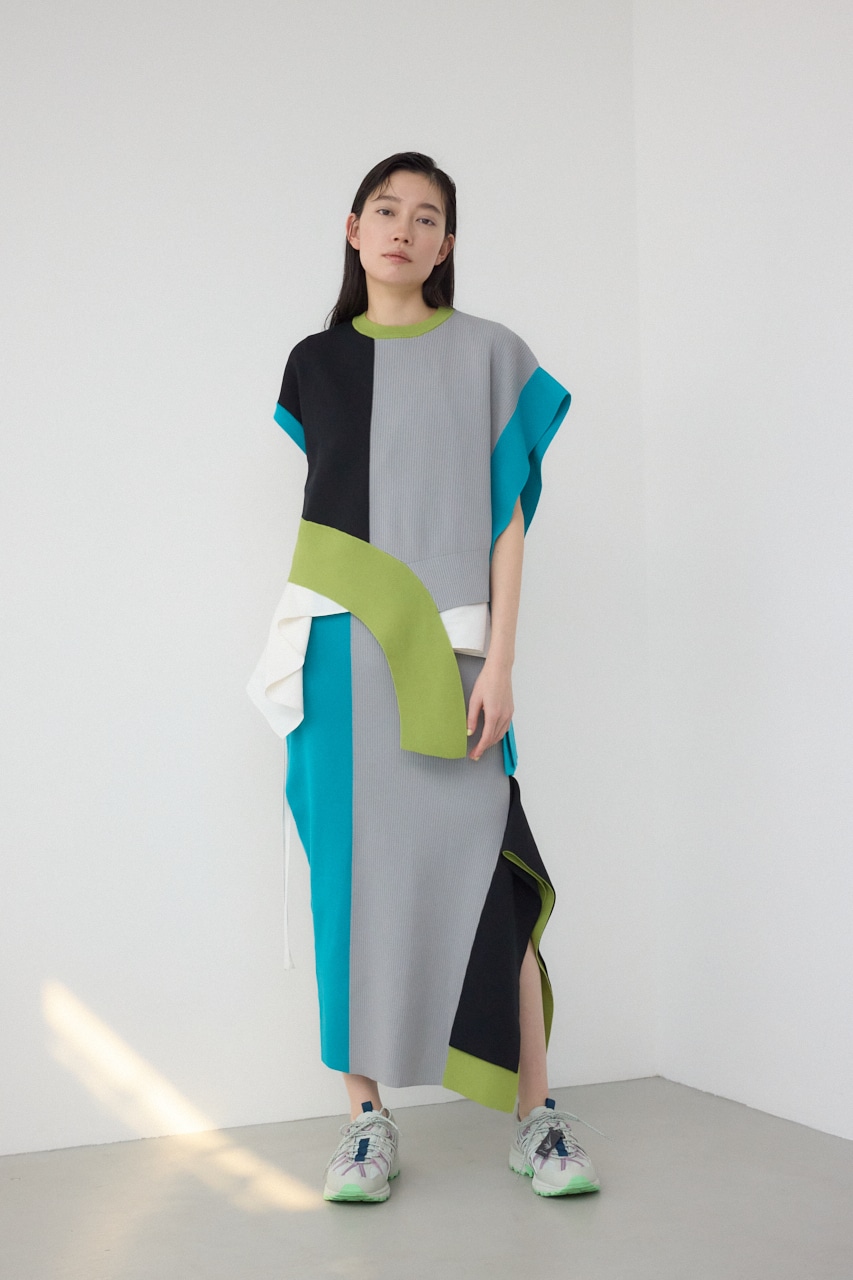 【PLUS】パネルドレープマーメイドスカート 柄GRY M