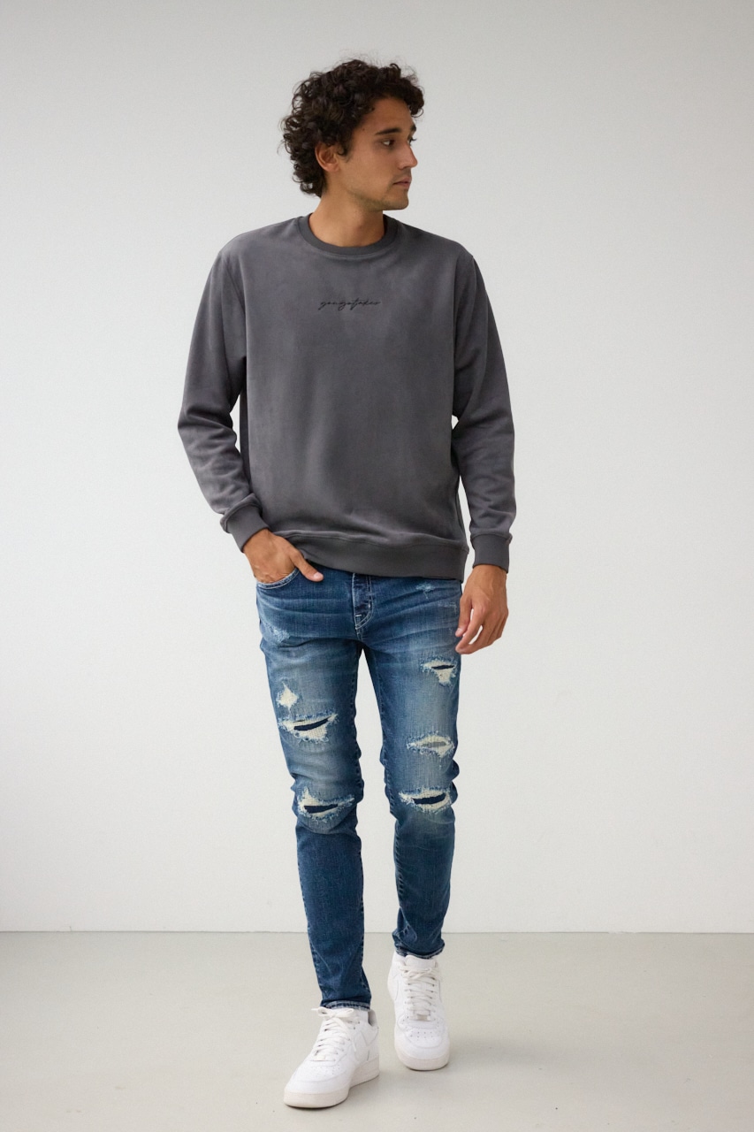 フェイクスウェード刺繍ロゴトップス GRY FREE