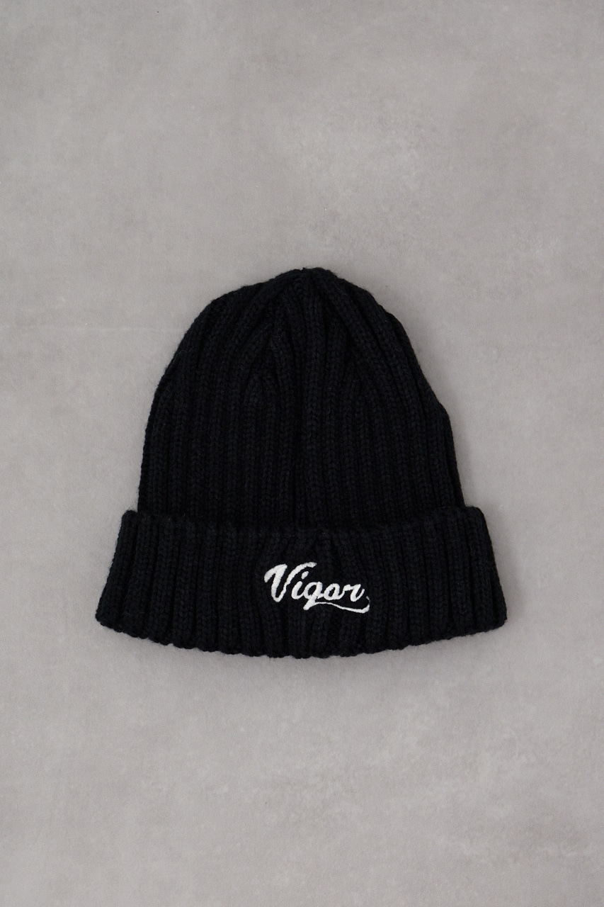 ロゴ刺繍リブニットワッチ BLK FREE