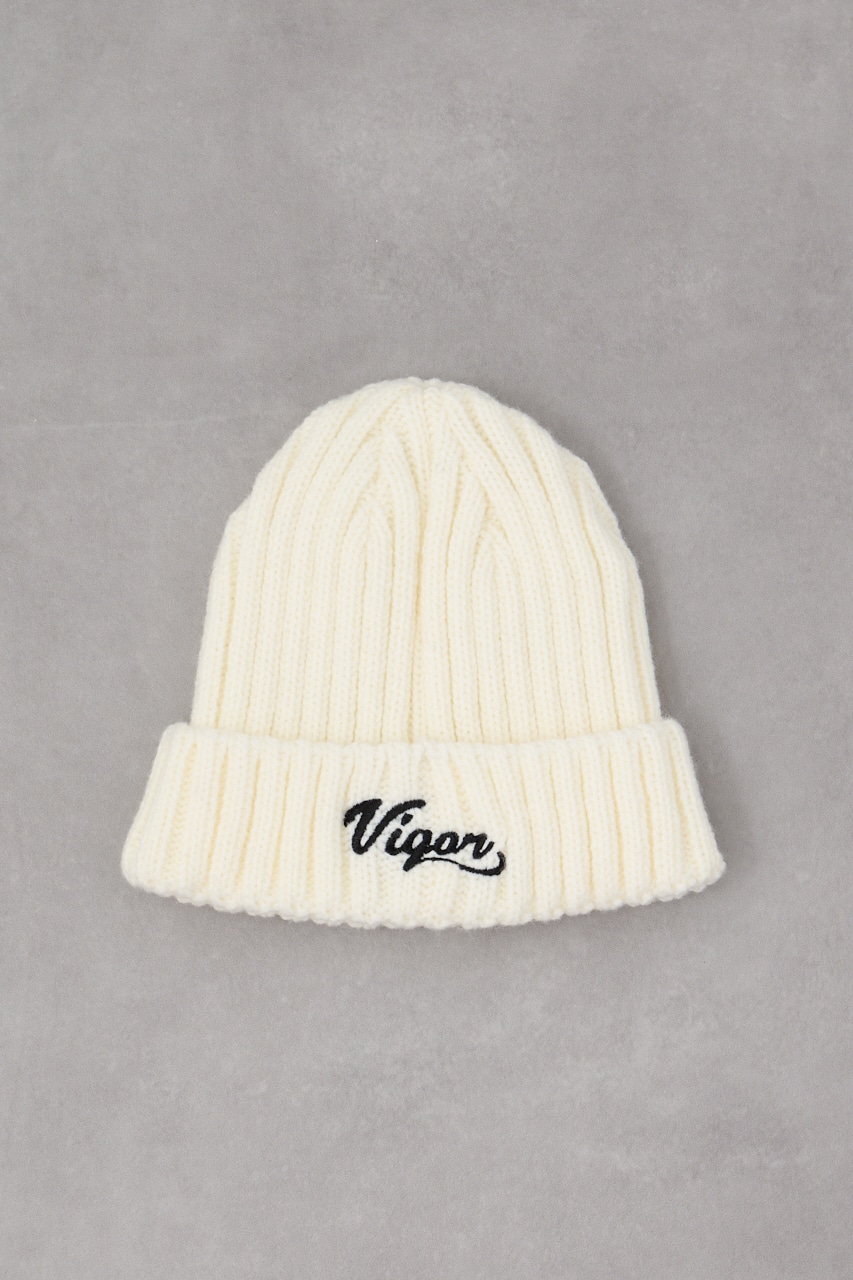 ロゴ刺繍リブニットワッチ WHT FREE