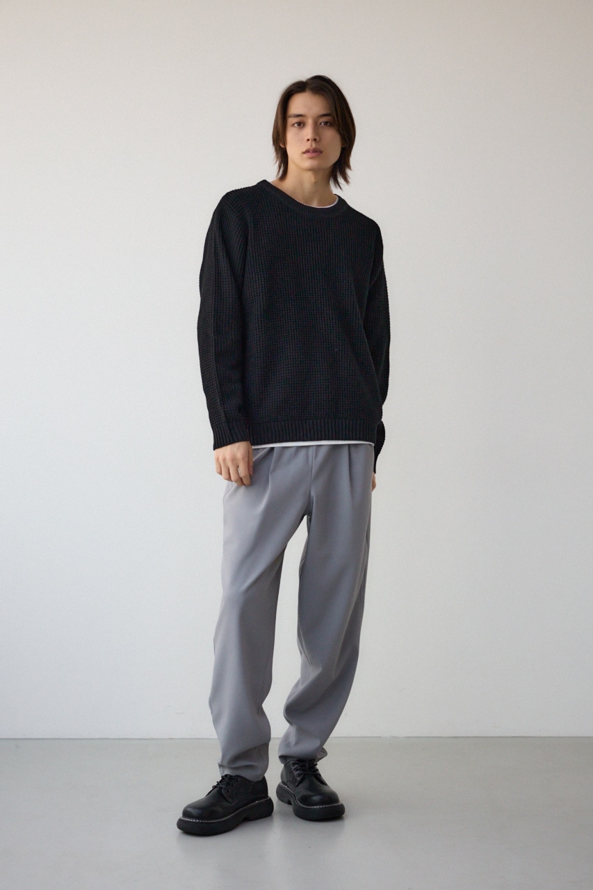ワッフルレイヤードニット BLK M