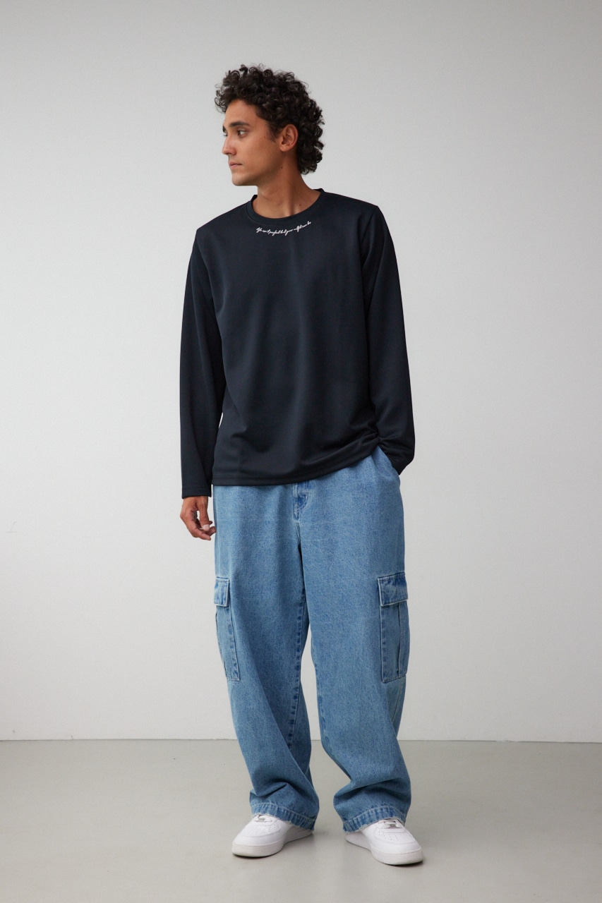 ポンチ刺繍ロングTシャツ BLK M