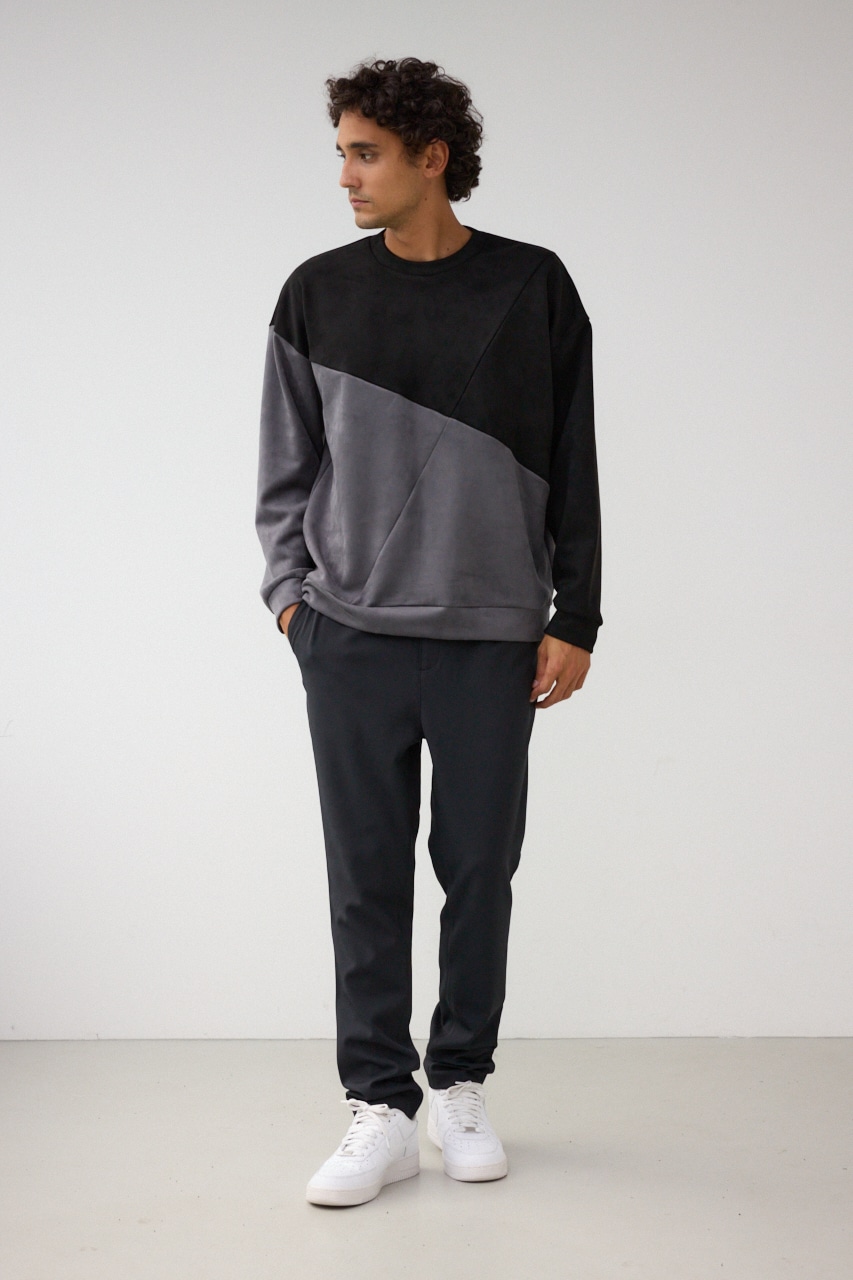 フェイクスウェードパネル切替トップス 柄BLK FREE