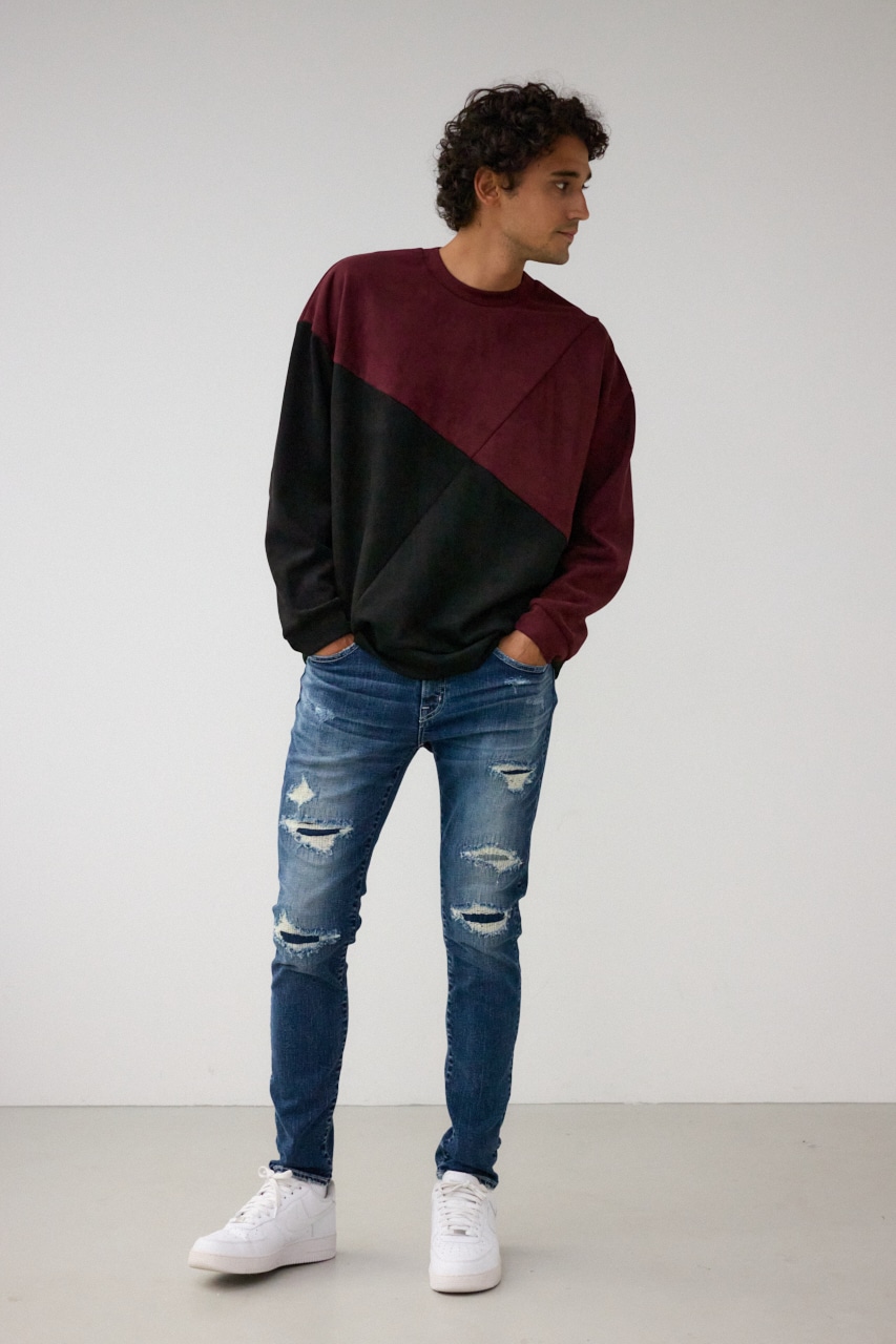 フェイクスウェードパネル切替トップス 柄BRD FREE