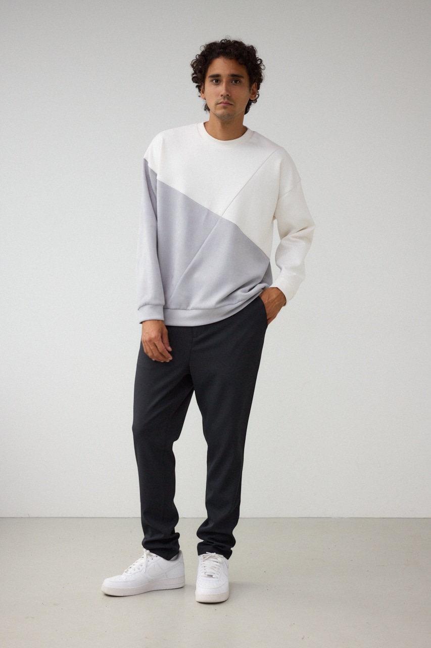 フェイクスウェードパネル切替トップス 柄WHT FREE