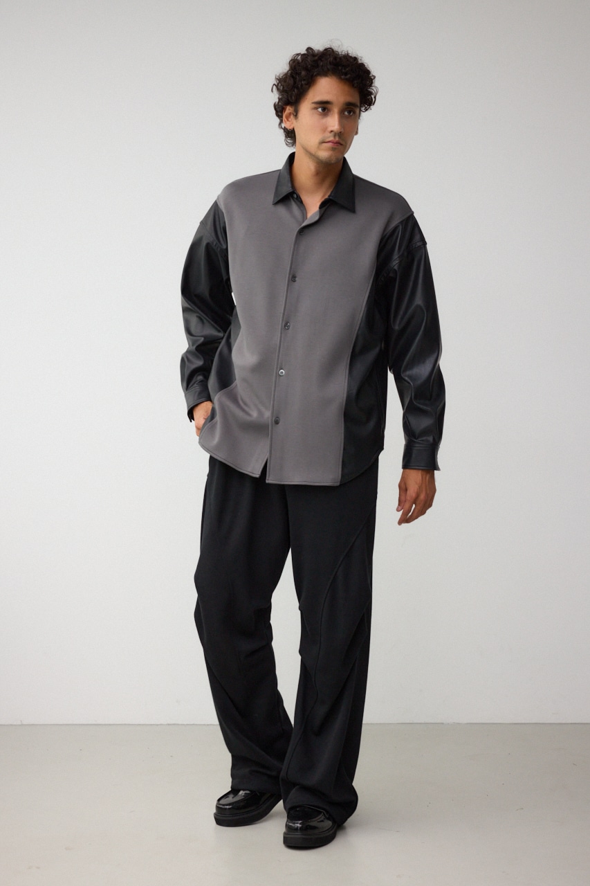 フェイクレザースウィッチングシャツ 柄GRY FREE