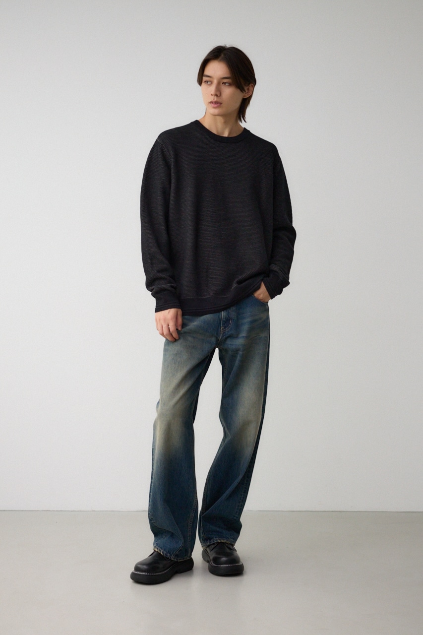 ハニカムベーシッククルーネックニット BLK M