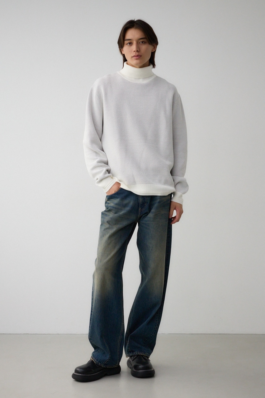 ハニカムタートルネックニット WHT L