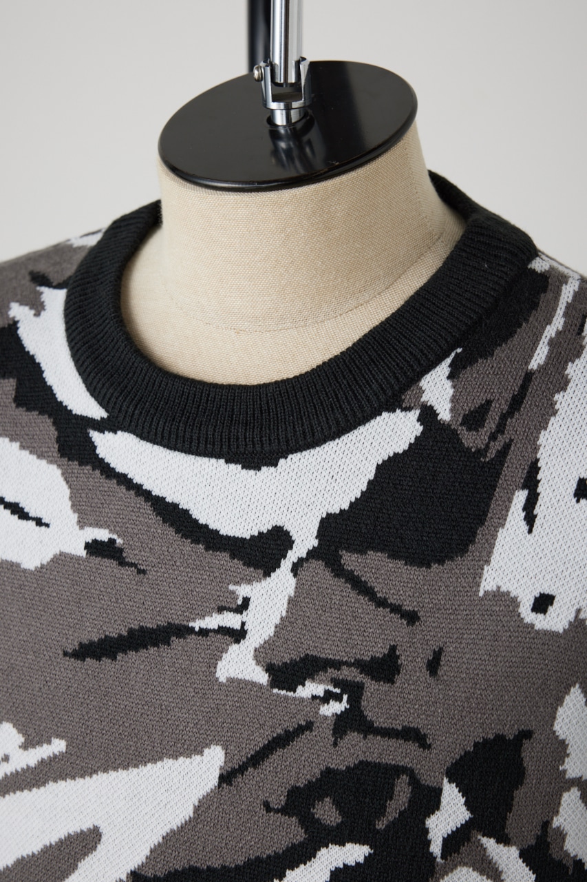 アグリゲーションジャガードニット 柄BLK L