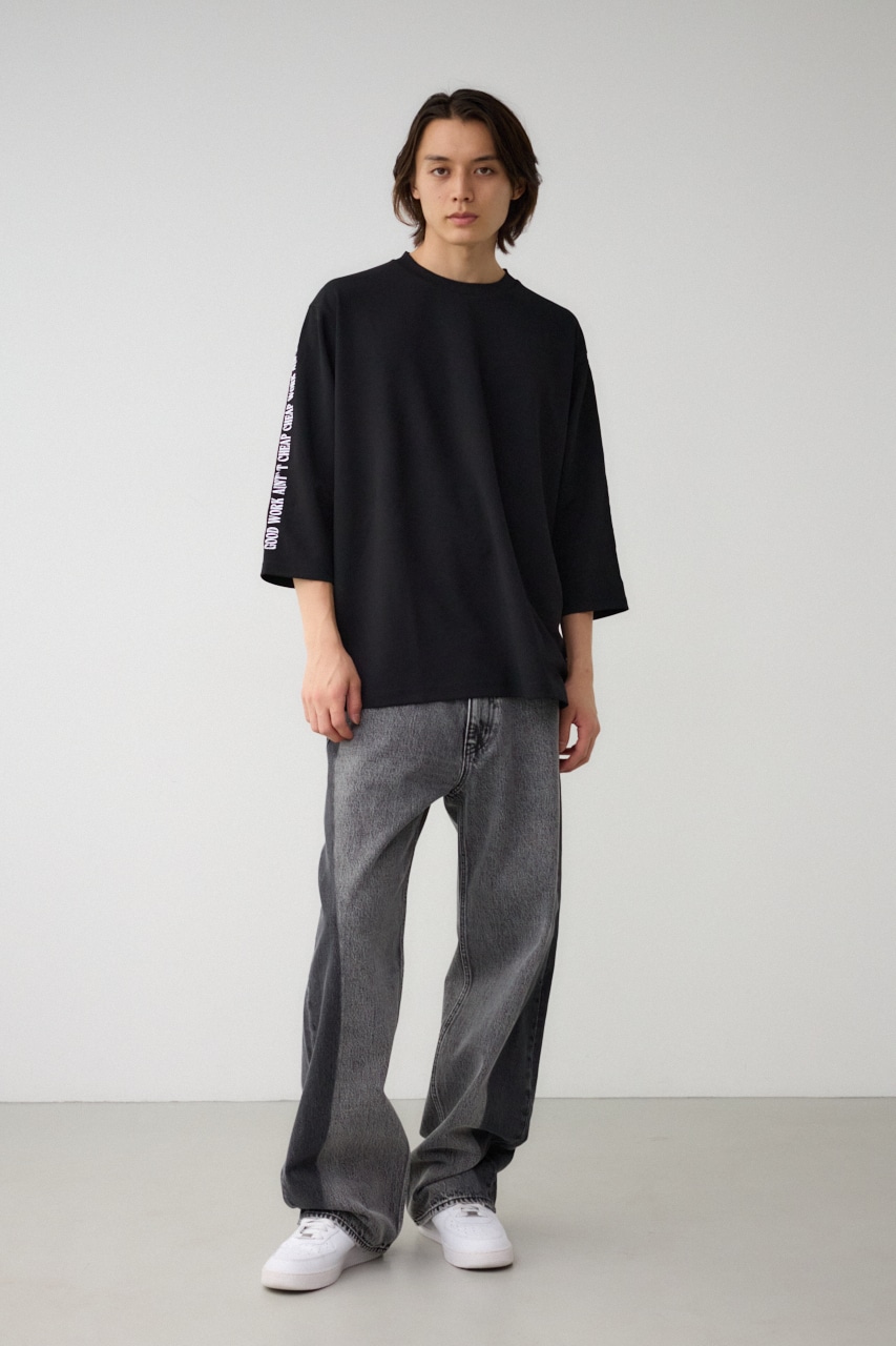 袖刺繍8分袖ビッグT BLK FREE