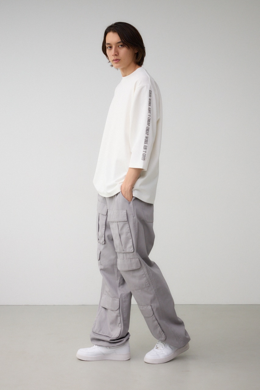 袖刺繍8分袖ビッグT WHT FREE