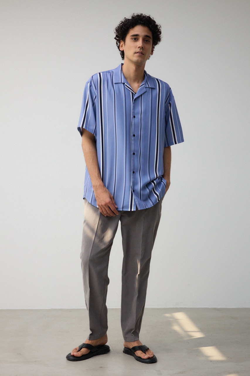 梨地マルチストライプシャツ 柄BLU M