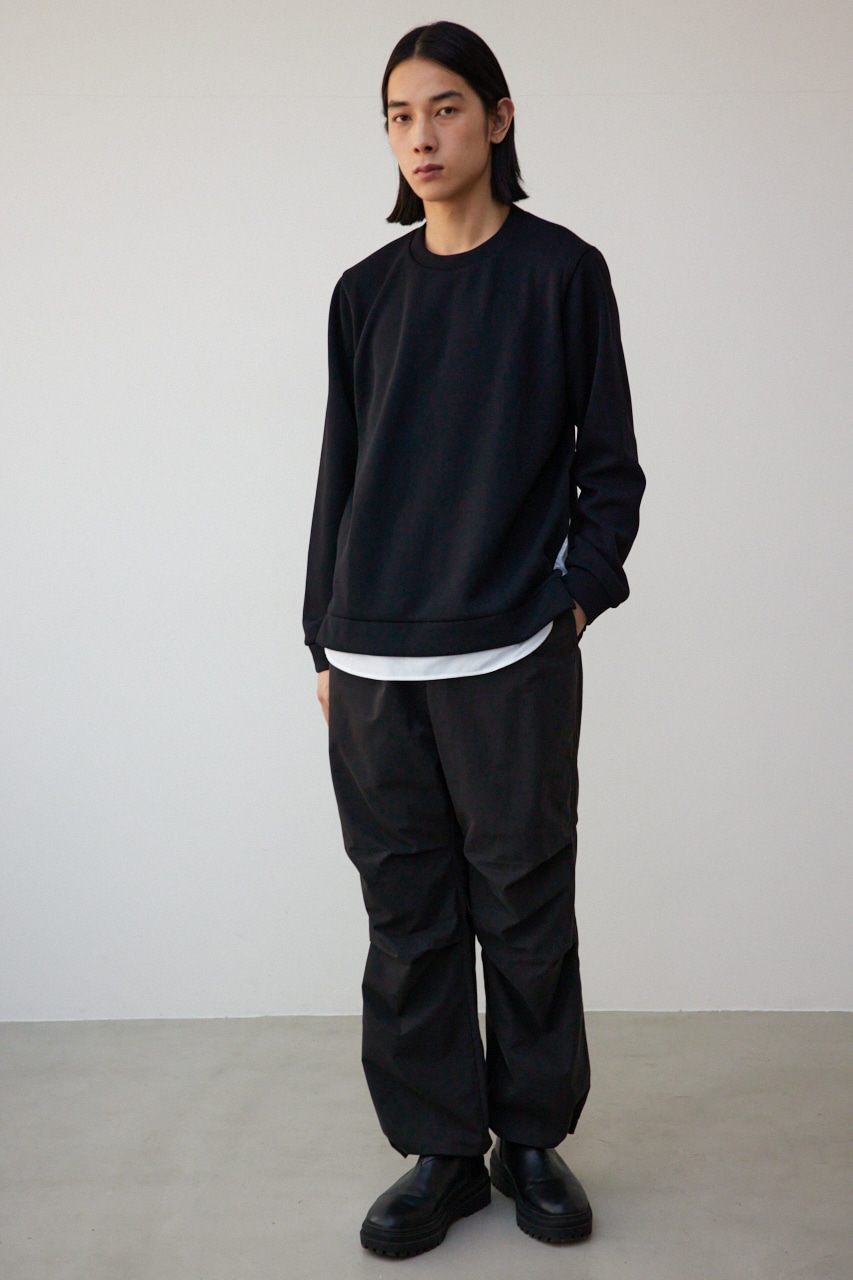 シャツレイヤードスリットニットソー BLK M