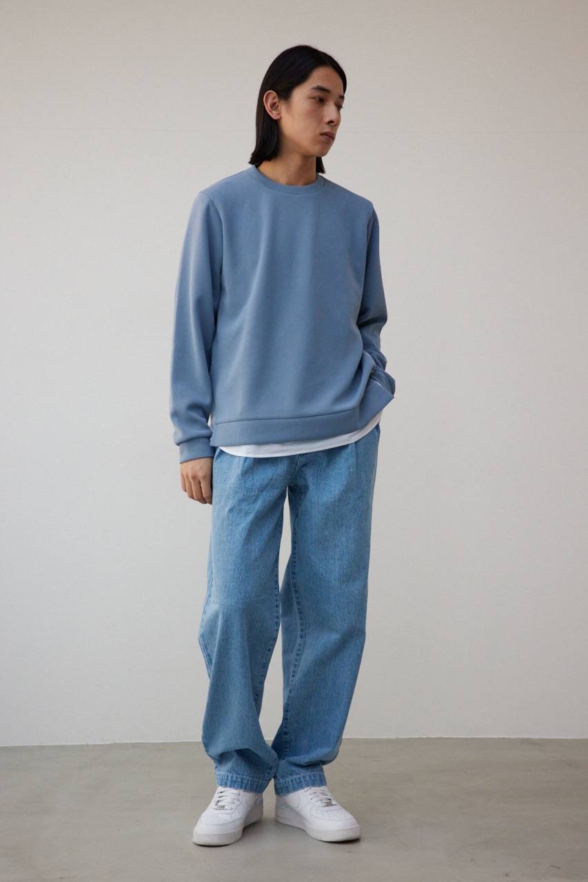 シャツレイヤードスリットニットソー BLU M