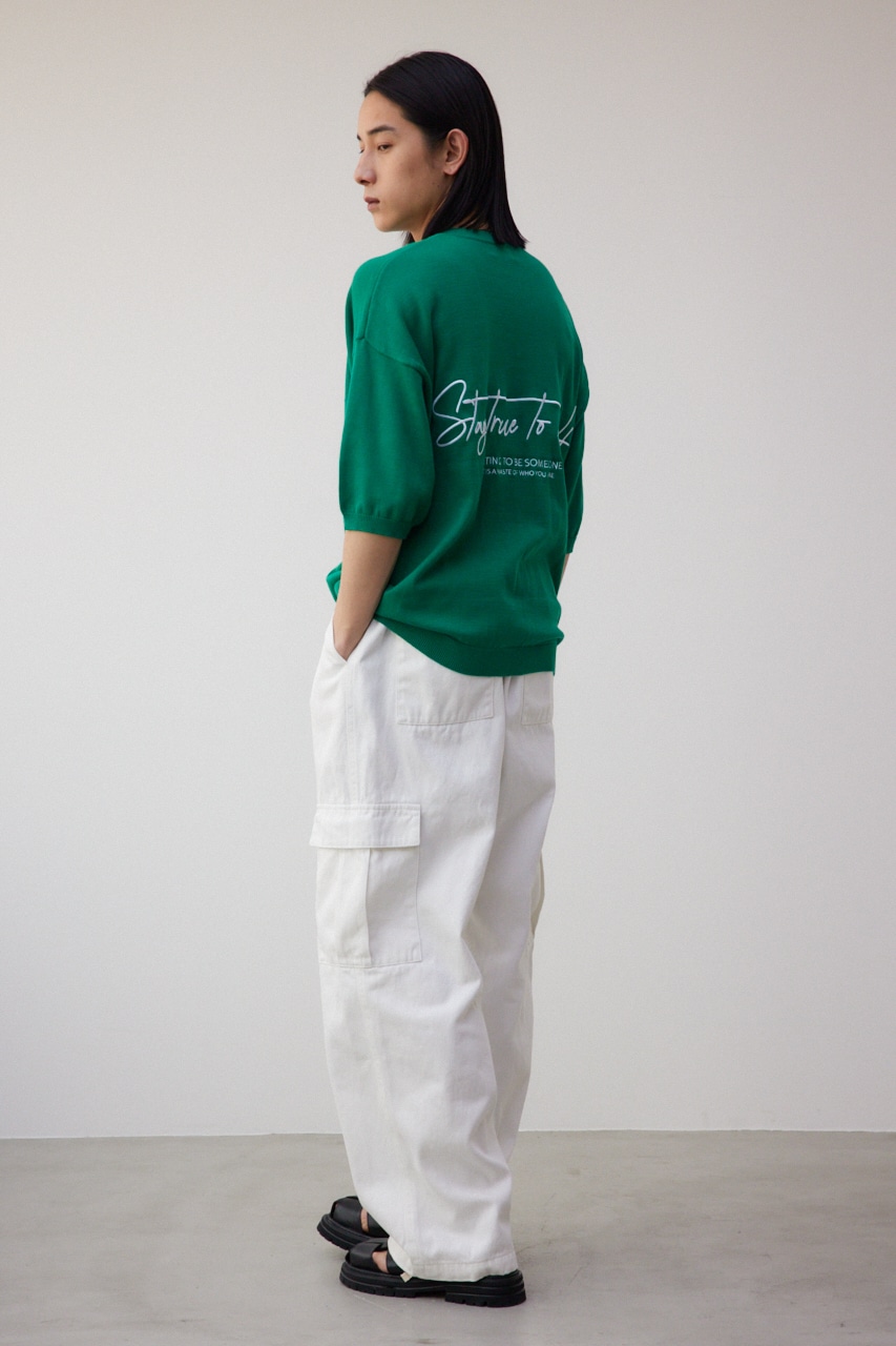 3D刺繍半袖ニットトップス GRN FREE