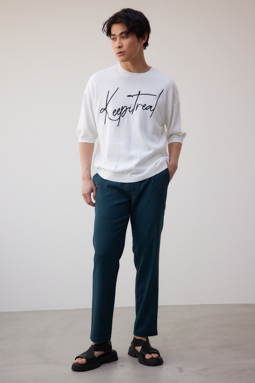 3D刺繍半袖ニットトップス WHT FREE