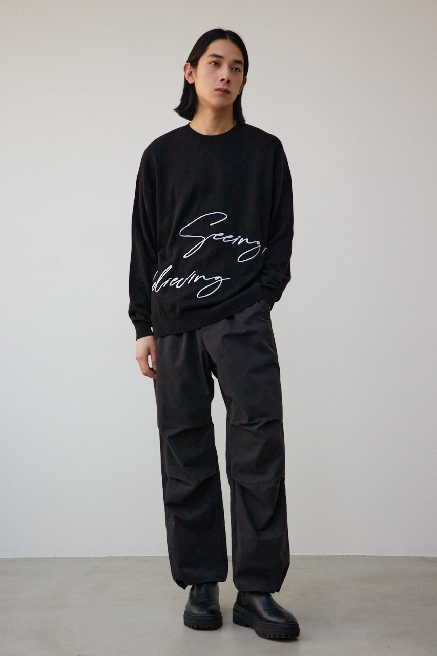 3D刺繍長袖ニットトップス BLK FREE