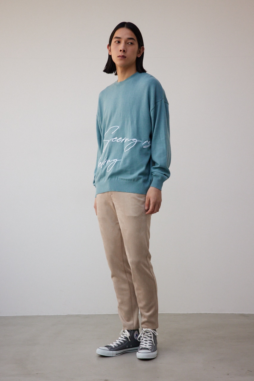 3D刺繍長袖ニットトップス L/BLU FREE