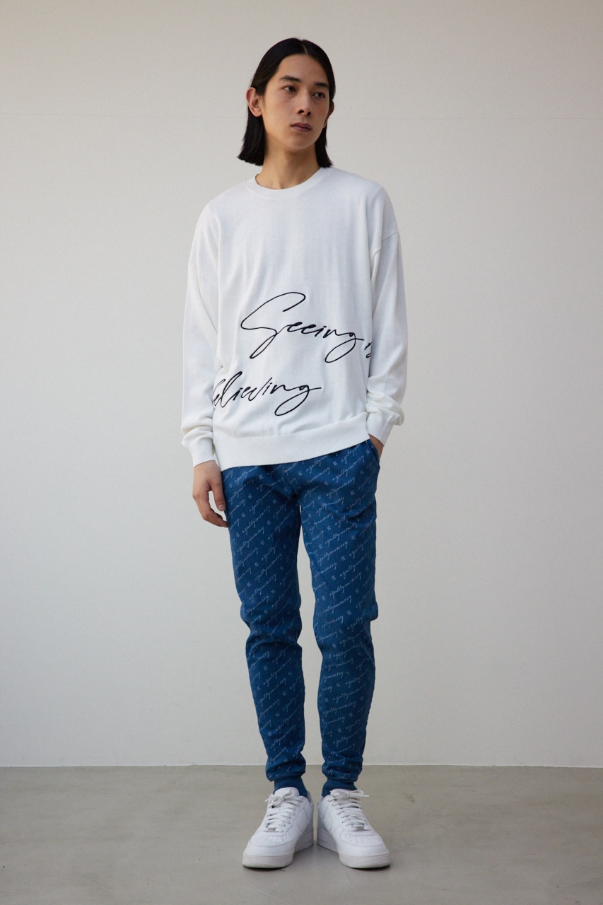 3D刺繍長袖ニットトップス WHT FREE