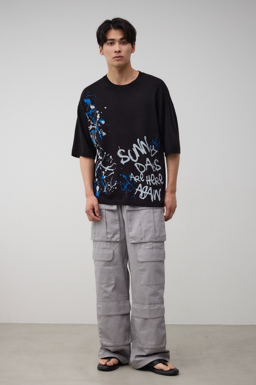 ペイントグラフィックニットトップス BLK FREE