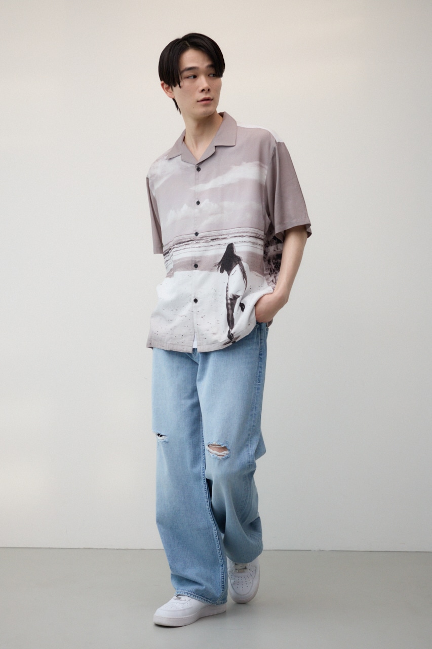 ビンテージ風サーフフォトシャツ 柄BEG FREE