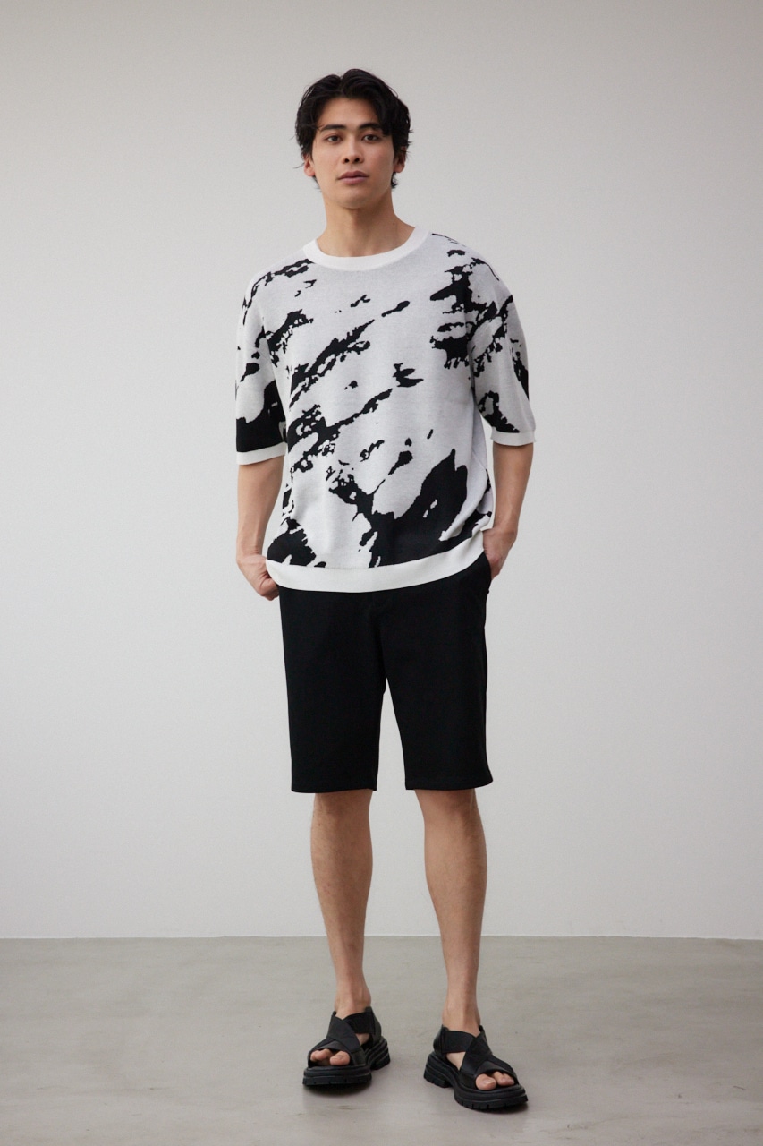総柄半袖ニットトップス 柄WHT FREE
