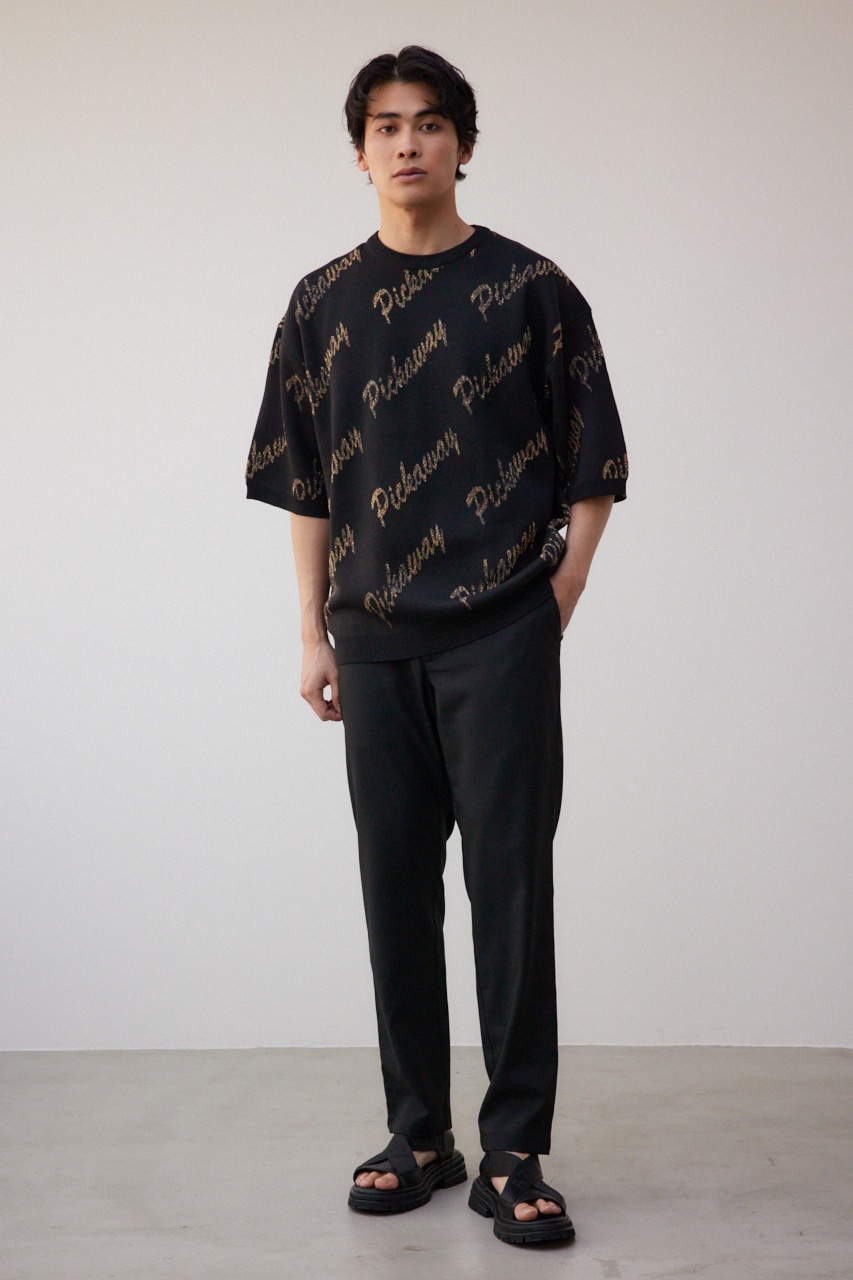 ゴールド総柄半袖ニットトップス 柄BLK FREE