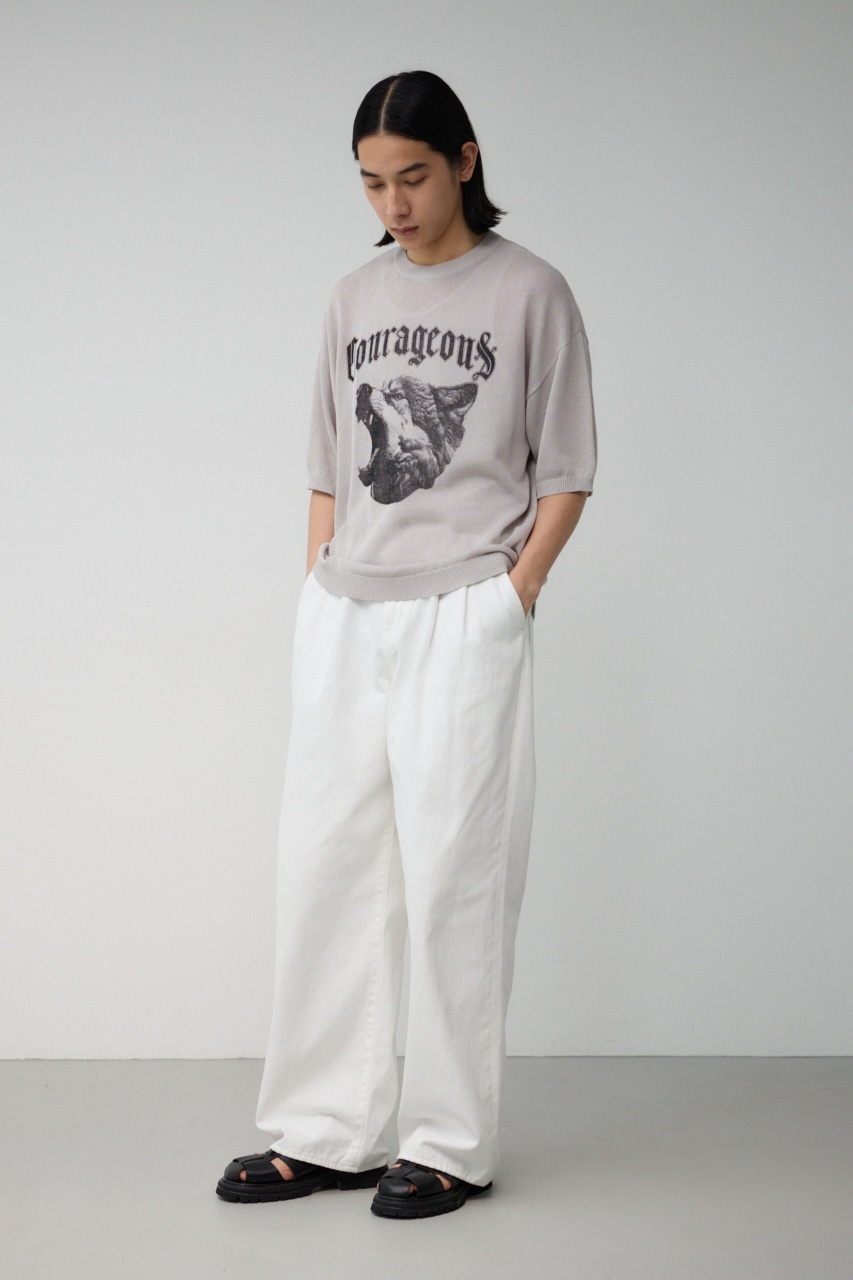 Couragcousプリント半袖ニット L/GRY FREE