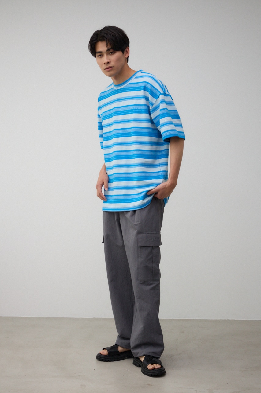 リップルジャガードボーダービッグTEE 柄BLU FREE