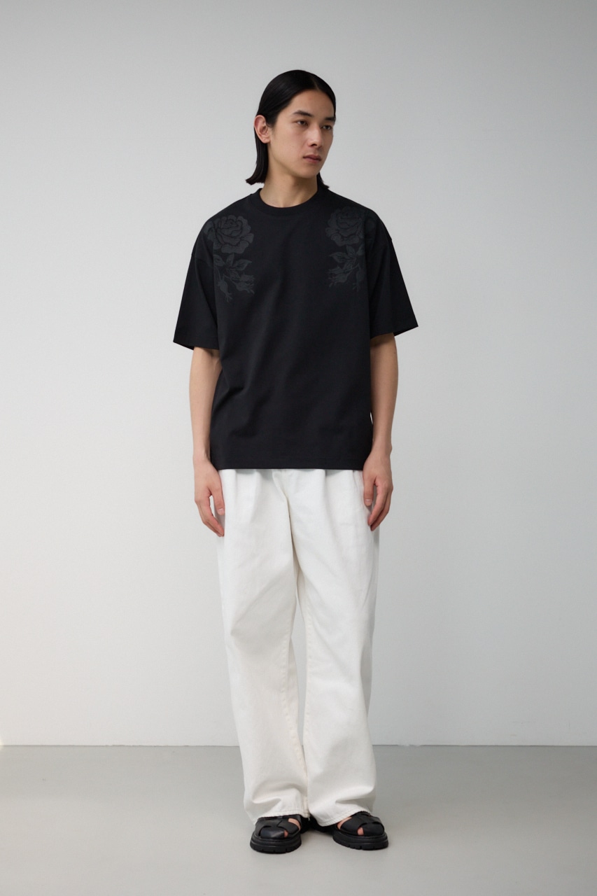 フラワープリント刺繍TEE BLK FREE