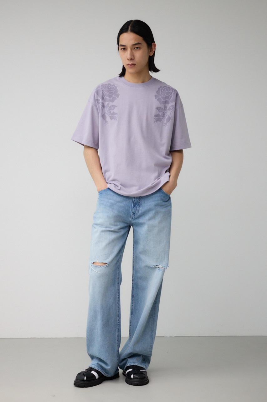 フラワープリント刺繍TEE L/PUR FREE