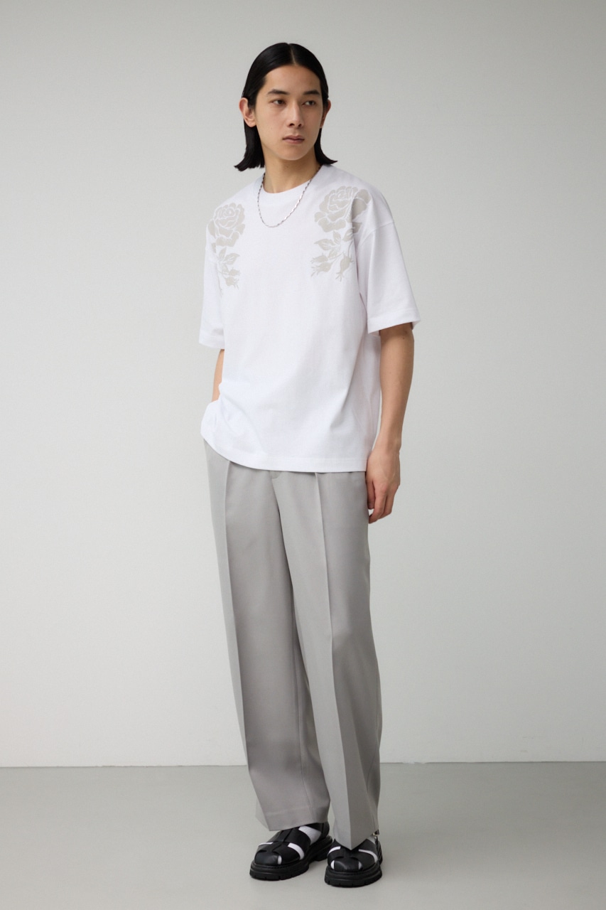 フラワープリント刺繍TEE WHT FREE