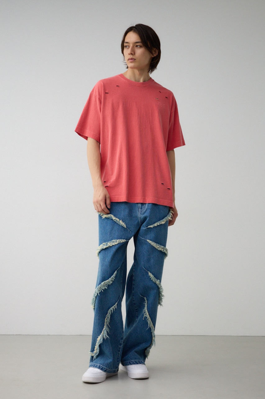 ピグメントダメージTシャツ RED FREE