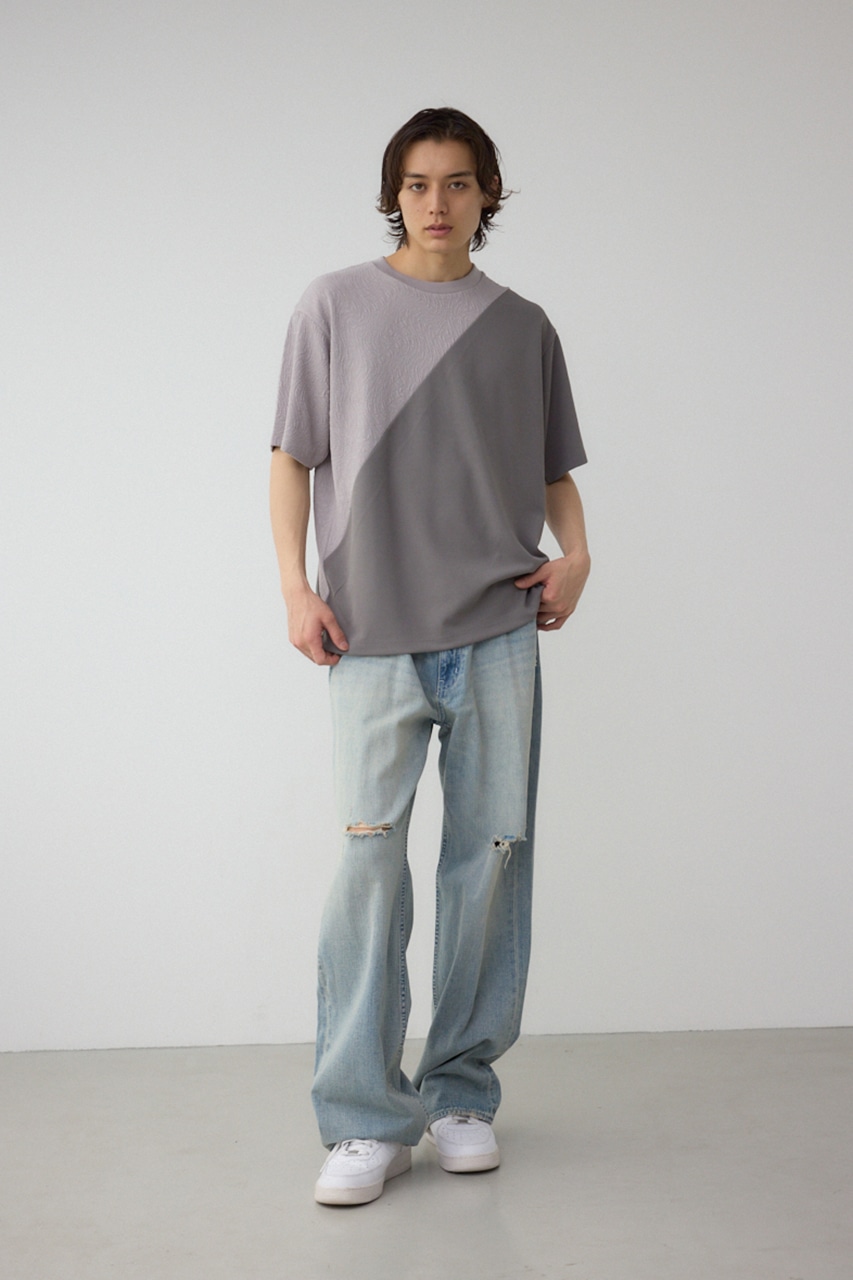 異素材スウィッチングラフィックTEE 柄GRY S