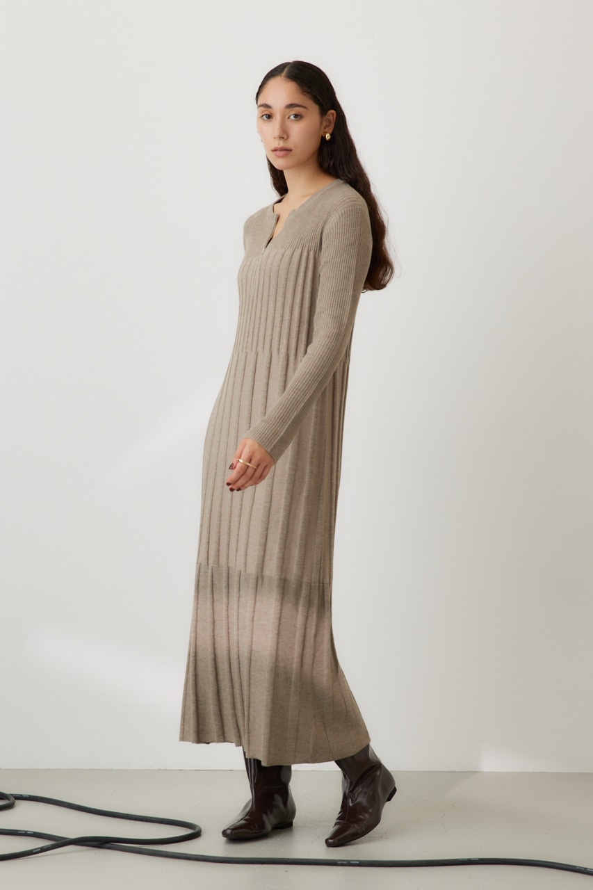 フロントジップリブニットワンピース GREIGE FREE