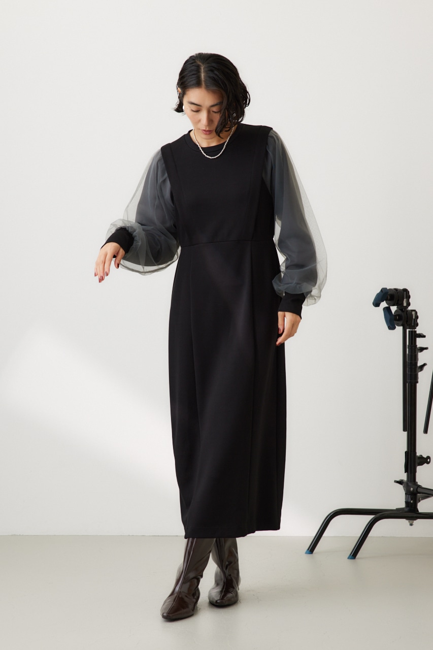 crie conforto | チュールスリーブドッキングワンピース (ワンピース