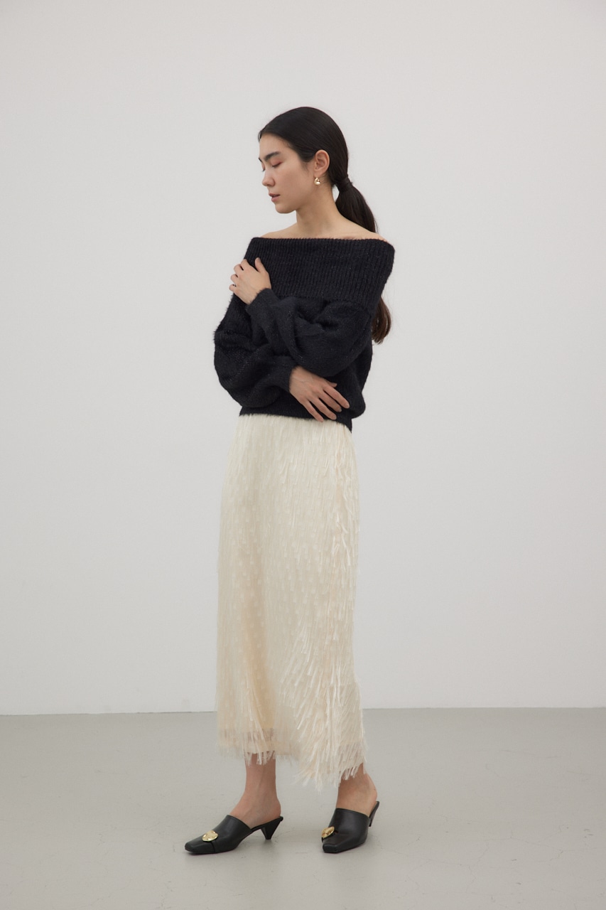 オフショルダーシャギーラメニット BLK FREE