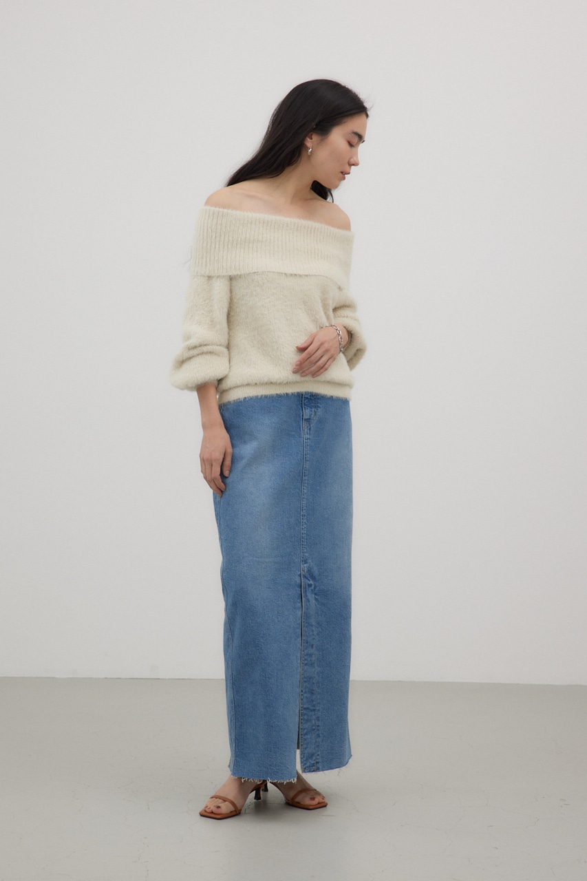 オフショルダーシャギーラメニット O/WHT FREE