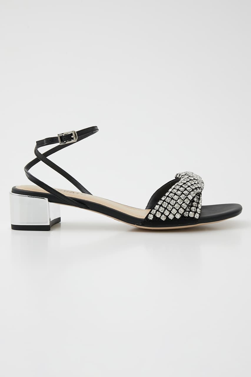 クリスタルシルバーヒールサンダル 柄BLK 22.0cm