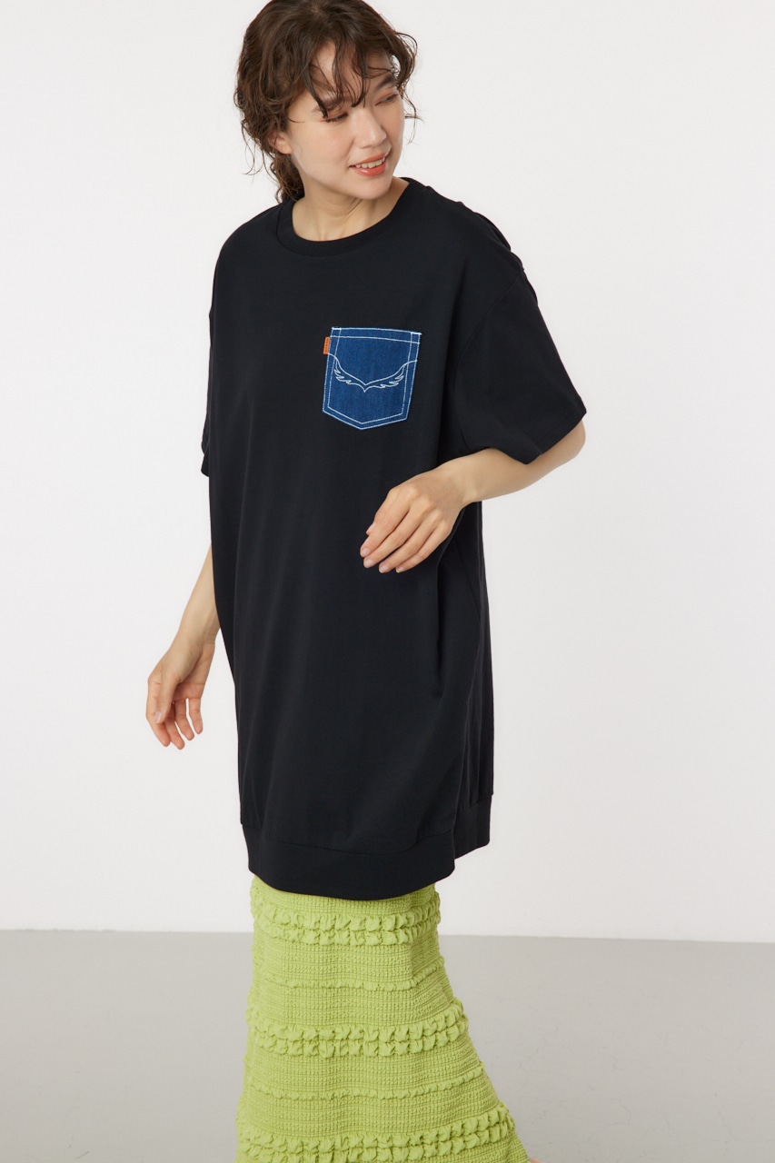 Oblong Logo デニムアップリケTワンピース BLK FREE
