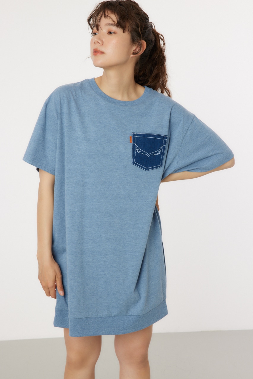 Oblong Logo デニムアップリケTワンピース BLU FREE