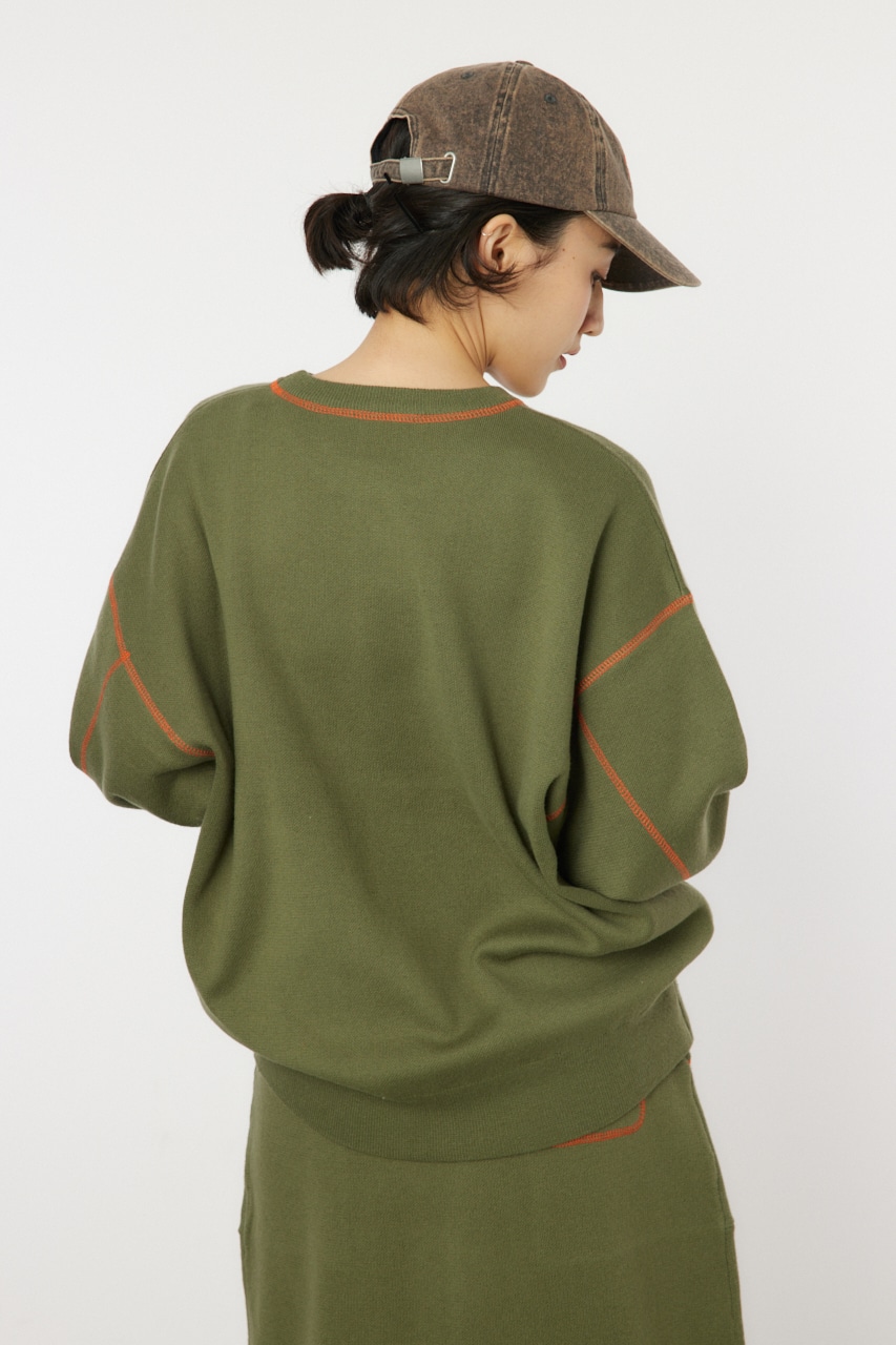 スウェットライクカラーステッチニットトップス KHA FREE