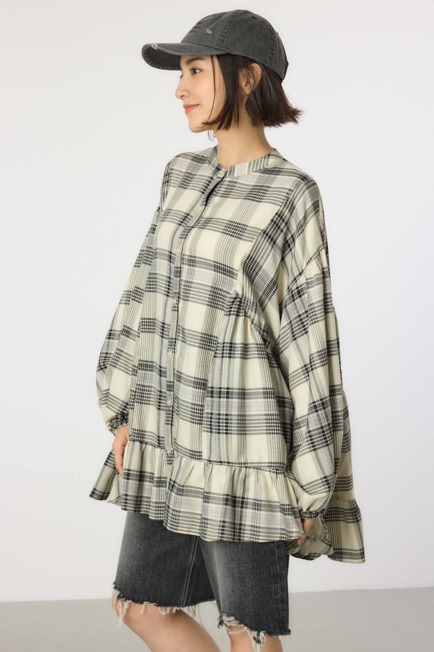 マルチチェックティアードチュニック 柄BLK FREE