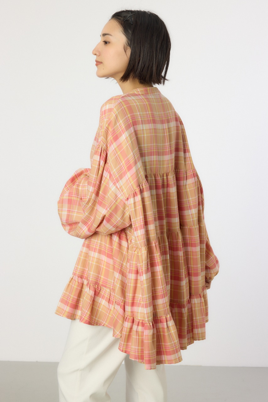 マルチチェックティアードチュニック 柄YEL FREE