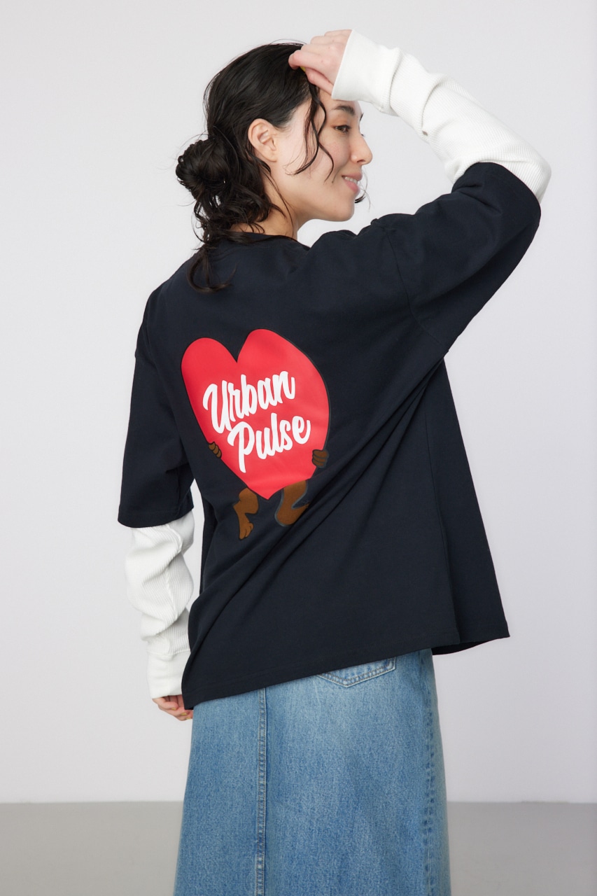 ハートパネルレイヤードロングスリーブTシャツ BLK L