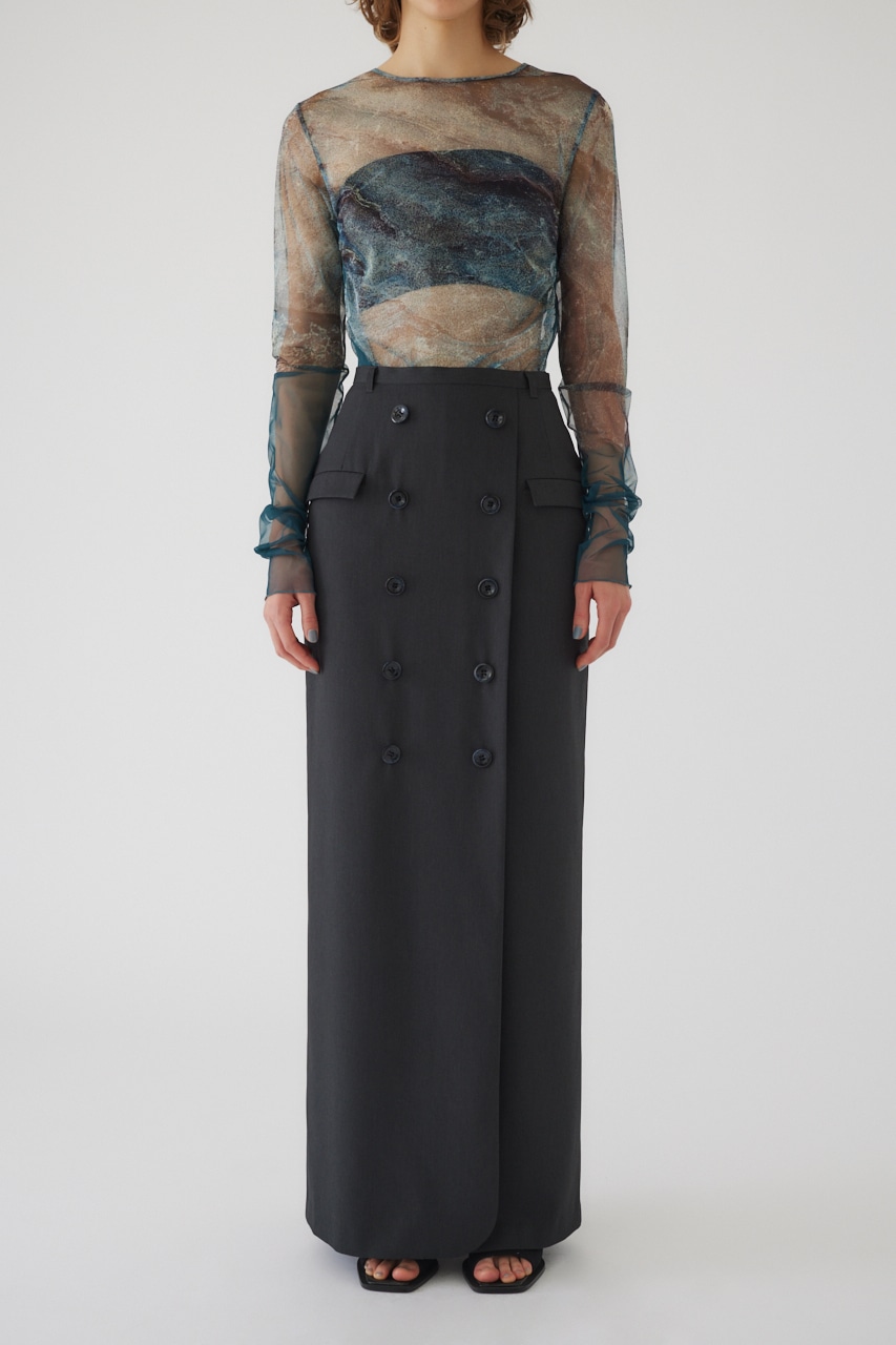 Photograph printed tops L/BLU FREE