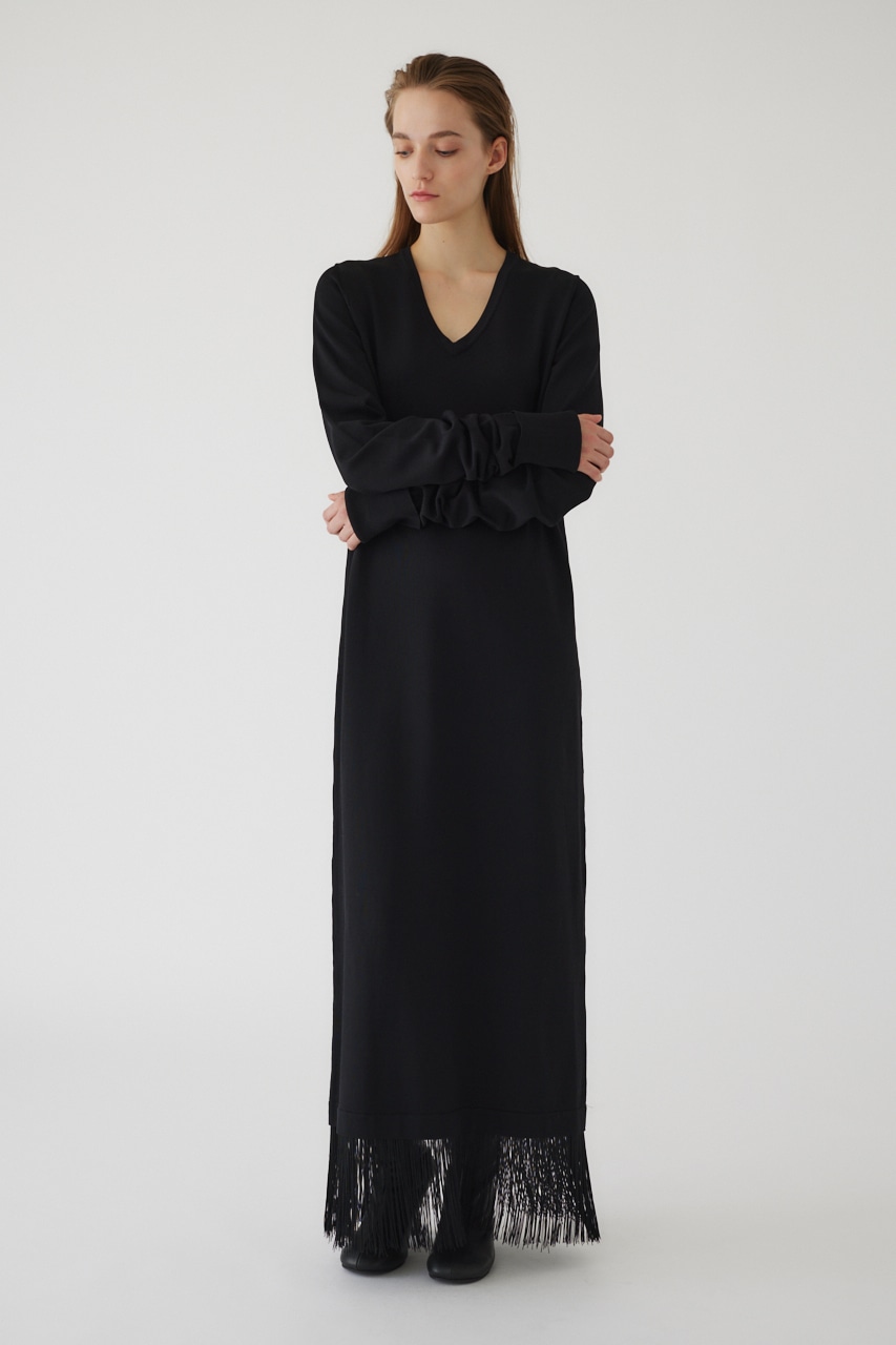【LIMITED SALE】Fringe flare dress BLK 36