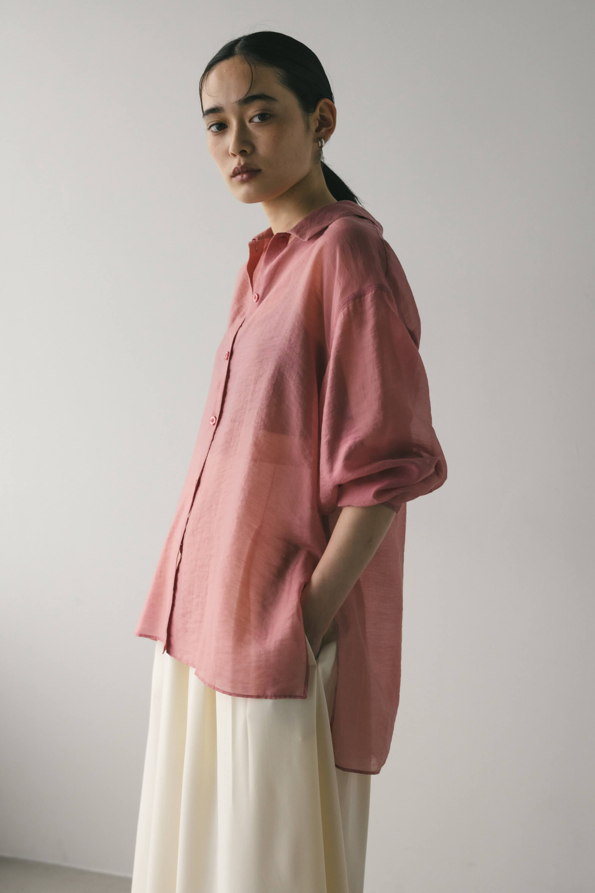スリットスリーブシアーシャツ PNK FREE
