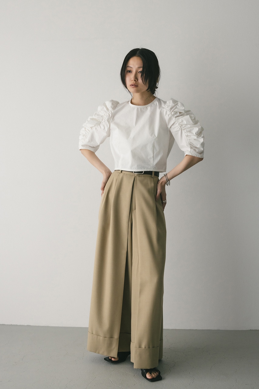 ショルダーギャザーブラウス WHT S