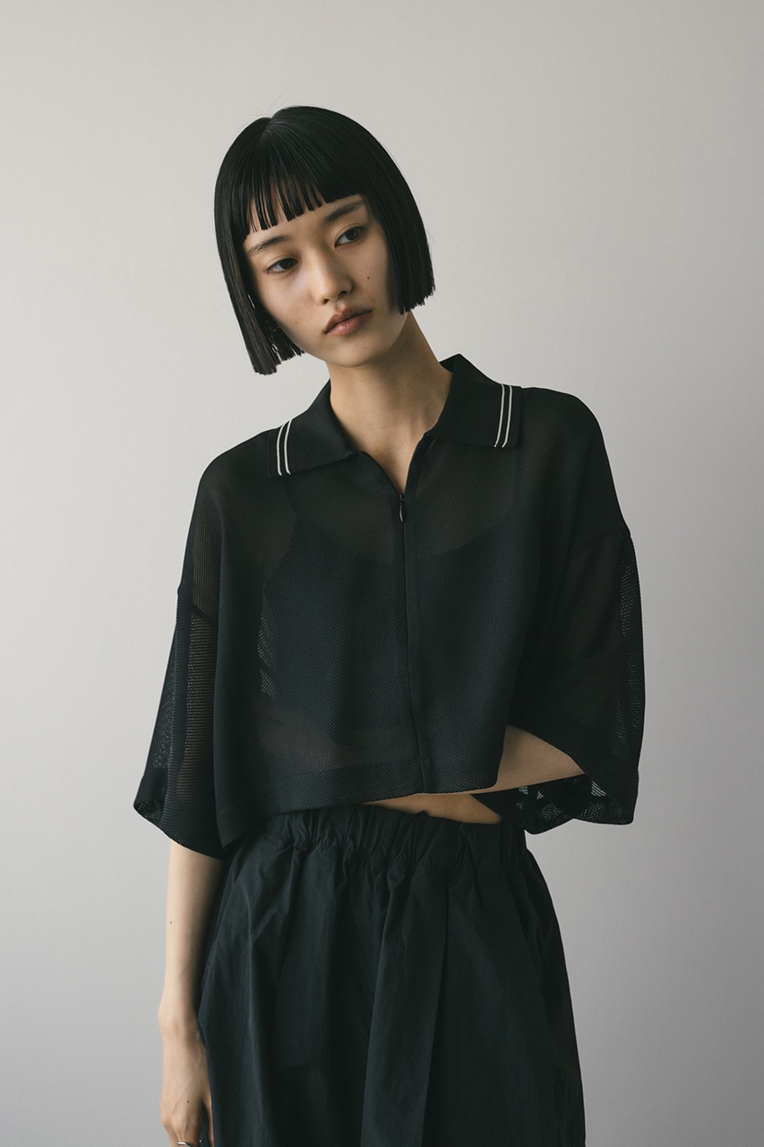 ラインカラーメッシュトップ BLK FREE